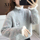 汐菡秋冬款甜美可愛(ài)毛衣女學(xué)生韓版冬季寬松針織打底衫女加絨加厚上衣 紫色 均碼