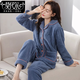 莫代爾睡衣女士秋冬季冬天保暖法蘭絨加絨加厚冬款家居服珊瑚絨大碼套裝 F6177#釉藍-法蘭絨 M (建議90-110斤)
