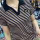 歐妤條紋短袖t恤女v領(lǐng)2025夏季女裝新款韓版百搭休閑體恤女上衣打底衫 卡其色條紋 2XL 建議120-130斤