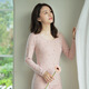 箐箐花秋衣秋褲女秋冬萊卡棉內(nèi)衣套裝彈力修身圓領(lǐng)棉毛衫薄款保暖內(nèi)衣 312草莓-粉色 L【95-110斤】