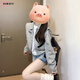DXOT韓系高街小香風(fēng)短外套女春秋季2025新款美式夾克棒球服上衣早秋裝 黑杏色 M 45-55kg