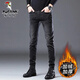 啄木鳥(niǎo)牛仔褲男秋冬加絨新款褲子修身男士彈力休閑長(cháng)褲子潮流百搭褲子男 XML-1048黑色加絨 32
