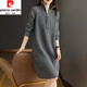 皮爾卡丹（pierre cardin）高領(lǐng)針織連衣裙女秋冬季新款拉鏈中長(zhǎng)款過膝毛衣連衣裙加厚打底衫 灰色 XL