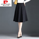 皮爾卡丹針織秋季半身裙高腰傘裙秋冬黑色A字小擺裙短裙格紋百褶冬裙格子 黑色 M 腰圍2尺
