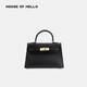 HOUSE OF HELLO品牌包包單肩包百搭女包二代mini凱莉包牛皮輕奢女包斜挎惡搞包包 20寸經(jīng)典黑金扣升級蠟線