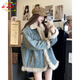 DXOT毛絨加厚保暖拼接牛仔棉服女2025冬季新款設(shè)計感寬松小眾長袖外套 藍(lán)色（夾棉款） M 建議90-100斤