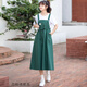戀的夏天新款連衣裙學(xué)生女生裙子夏季高中生初中生衣服韓版學(xué)院風(fēng)中長裙小個子少女中學(xué)生法式氣質(zhì)背帶裙套裝 綠色背帶裙+短袖上衣一套 均碼