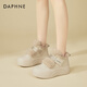 達芙妮加絨雪地靴女時(shí)尚厚底毛毛大棉鞋東北戶(hù)外增高保暖短靴 米色 38 