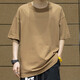 依郎酷男士短袖t恤男寬松純棉上衣服重磅半袖男生純色夏季打底衫體恤 卡其色 4XL 【200-220斤】