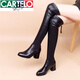 卡帝樂(lè )鱷魚(yú)（CARTELO）長(cháng)筒靴女過(guò)膝高筒靴2025新款秋冬季新款真皮長(cháng)靴瘦瘦靴春秋彈力靴 絨里-5公分 37