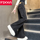 FIXXA女童牛仔褲春季2025新款兒童春秋微喇褲子大童女孩洋氣春裝喇叭褲 炭黑色【春秋款】 160 cm
