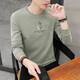 慈良新款秋季男士棉長(cháng)袖修身韓版潮流國風(fēng)刺繡個(gè)性圓領(lǐng)T恤潮裝上衣服 綠色 L (100斤-120斤)