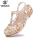 維布倫（VEBLEN）洞洞鞋女外穿瑪麗珍涼鞋厚底防滑海邊沙灘鞋平跟軟底果凍包頭拖鞋 6602櫻花金 38 正碼正拍
