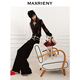 MAXRIENY【商場(chǎng)同款-節慶穿搭】直筒針織長(cháng)褲花邊裝飾休閑褲女 黑色 M