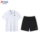 特步（XTEP）兒童運動(dòng)套裝2025夏季新款中大童速干透氣短袖POLO兩件套童裝短褲 白色+黑色-1C 160