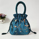 暢印 手提包女小包手拿民族風(fēng)繡花包零錢(qián)女士水桶包抽帶漢服手機包中年媽媽包新款手提包包 藍色繡花包
