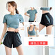 瑜伽少女運動(dòng)套裝女夏季短褲健身跑步服速干衣透氣瑜伽服 墨綠上衣+黑綠文胸+綠邊短褲 L(110-125斤)