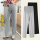 米度麗孕婦褲秋冬外穿加絨保暖闊腿褲潮媽孕婦裝春秋裝薄款休閑褲長(cháng)褲 淺花灰-常規 L（建議100-130斤左右）