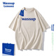 WASSUP LEMON短袖t恤男純棉2023新款wassup國(guó)潮落肩寬松情侶裝簡(jiǎn)約印花上衣 米杏3049 M    110-130斤