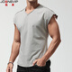 簡(jiǎn)束（JOONSVIP）無(wú)袖T恤男反穿寬松運動(dòng)健身V領(lǐng)毛邊前短后長(cháng)純色棉質(zhì)男士寬肩背心 灰色 XL /68-78kg左右