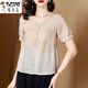 啄木鳥(niǎo)（TUCANO）棉麻短袖V領(lǐng)襯衫女裝夏季新款中年老年媽M媽時(shí)尚休閑亞麻純色上衣 卡其色 M