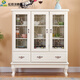 松園洛曼森 歐式客廳酒柜多功能廚房收納柜餐邊柜家用玻璃門(mén)酒柜簡(jiǎn)約現代 三門(mén)柜象牙白92*37*120cm