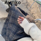 潮牌Avmko毛呢半身裙2022秋冬新款女中長款復(fù)古格子半裙傘裙高腰顯瘦遮胯a字長裙半身裙 淺灰格半身裙 XS