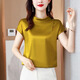 度凡尼斯真絲短袖女桑蠶絲高領(lǐng)洋氣真絲短袖設計感小眾獨特別致顯瘦上衣 姜黃色 2XL