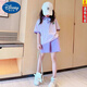 迪士尼（Disney）女童夏季套裝短袖POLO衫韓版中大童學(xué)院風(fēng)女孩運動短褲兒童兩件套 紫色 polo衫套裝 150