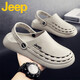 Jeep吉普洞洞鞋男夏季透氣外穿沙灘鞋懶人涼拖鞋踩屎感涼鞋QC 灰色 40-41