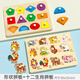 木丸子木質(zhì)手抓板拼圖兒童認知早教形狀配對玩具嵌板嬰幼兒寶寶生日禮物 幾何形狀+十二生肖款贈收納袋