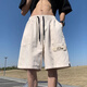 柏銘臣日系工裝短褲男夏季潮牌ins小眾百搭學生寬松直筒百搭休閑五分褲 米白色 XL 【建議130-145斤】