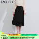 lagogo拉谷谷不规则高腰半身裙女2024年夏季新款休闲黑色气质裙子 黑色(W1) S