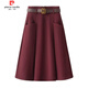 皮爾卡丹（pierre cardin）秋冬毛呢半身裙女a(chǎn)字大擺傘裙2026新款高腰顯瘦中長(cháng)呢子百褶裙子 安可拉紅(無(wú)腰帶) L建議100-120斤