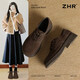 ZHR樂(lè )福鞋女冬加絨真牛皮英倫單鞋女復古勃肯鞋女 AH597A 棕色 37 