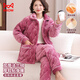 貓人【法蘭絨三層夾棉】女士睡衣女冬加厚中老年保暖家居服可外穿