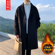 【肥仔240斤超大碼5XL】胖人中長(cháng)款毛呢大衣男大碼韓版過(guò)膝風(fēng)衣寬松潮流港風(fēng)呢子外套秋季 黑色加絨 XXXXXL205-230斤