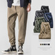 我的速度休閑褲男秋季新款韓版潮流長(cháng)褲寬松九分褲青少年百搭抽繩束腳褲深 深卡其 180/XL
