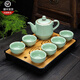 連山閣 汝窯過濾茶壺單壺內(nèi)置網(wǎng)隔內(nèi)膽紅茶泡茶器大號功夫茶具開片可養(yǎng)陶瓷大容量泡茶壺禮品 天青色汝窯過濾茶壺410ml一壺六杯+黑色如意盤