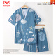 貓人（MiiOW）純棉花汗蒸服女款洗浴中心足療店客人衣服足浴服按摩睡衣桑拿服男 藍(lán)色1738 2XL