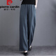 皮爾卡丹2025新款棉麻褲子女寬松復古亞麻垂感長(cháng)褲大I碼直筒闊腿女褲休閑 灰藍色 XL 建議125-140斤