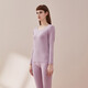 好波男秋衣套裝素色棉氨高彈性圓領(lǐng)薄款打底內衣女修身秋衣秋褲HLL3.0 女士-灰紫 M (160)