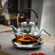 高茗2024新款鼠尾玻璃煮茶壺家用輕奢高檔電陶爐煮茶器專(zhuān)用煮茶套裝 茗鳳爐+墨珠壺
