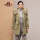 獸王（SHOUWANG） 羽絨服派克服女2024秋冬季加厚兔毛內膽貂子毛領(lǐng)連帽抽繩設計 卡其色 38(160/M)