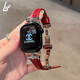 圓鱷紋皮質(zhì)iwatch10蘋果s9手表表帶適用Apple Watch凱旋門78鑲鉆 酒紅色銀扣 適用iwatch s10【46mm】表帶