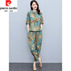 皮爾卡丹（pierre cardin）棉麻休閑套裝女夏季新款中年洋氣減齡時(shí)尚休閑大碼寬松亞麻兩件套 卡其色 XL