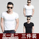 嫻妃【3件裝】男士短袖T恤修身體桖黑白純色青少年緊身衣服打底衫半袖夏天 3件短袖白+白+黑 M