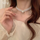 思梨復(fù)古宮廷風(fēng)短款鑲鉆珍珠項(xiàng)鏈女百搭簡(jiǎn)約雙層頸鏈設(shè)計(jì)感名媛鎖骨鏈 圓盤(pán)珍珠項(xiàng)鏈