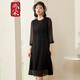 亦朵女裝真絲連衣裙繡花氣質(zhì)黑色裙子a字顯瘦桑蠶絲連衣裙 黑色 L