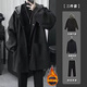 gxmy風(fēng)衣男士高級感秋冬衣服男裝痞帥搭配輕熟中長(cháng)款夾克外套男士套裝 加絨 黑色外套+黑色毛衣+小西褲 XL 【建議125-140斤